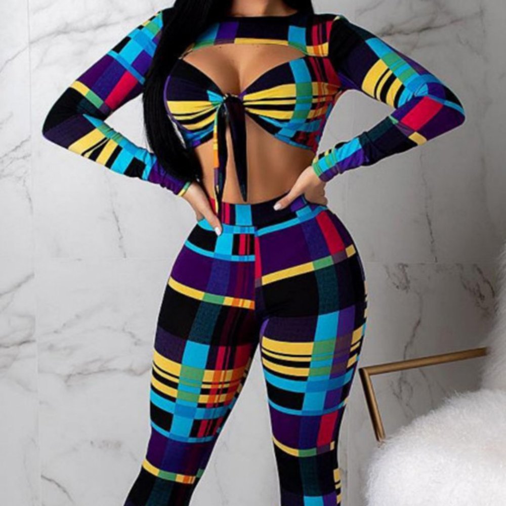 Multicolor Twilled Satin Two Piece Pants Set